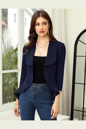 Merkloos Dames Blazer 3/4 Mouw Bolero Blazer Jasje Open Voorzijde Kantoor Blazer Uitloper Revers Casual Vest Jas Pakken S