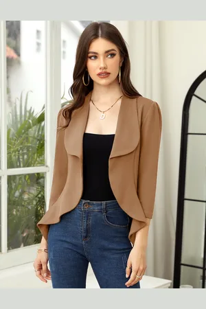 Merkloos Dames Blazer 3/4 Mouw Bolero Blazer Jasje Open Voorzijde Kantoor Blazer Uitloper Revers Casual Vest Jas Pakken XXL