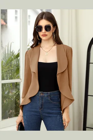 Merkloos Dames Blazer 3/4 Mouw Bolero Blazer Jasje Open Voorzijde Kantoor Blazer Uitloper Revers Casual Vest Jas Pakken S