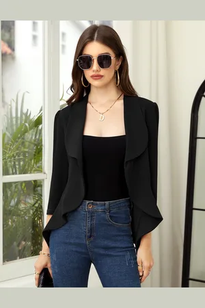 Merkloos Dames Blazer 3/4 Mouw Bolero Blazer Jasje Open Voorzijde Kantoor Blazer Uitloper Revers Casual Vest Jas Pakken L