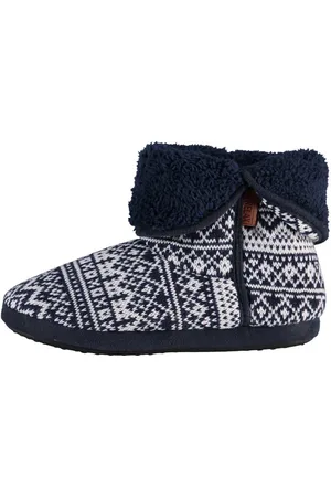 Apollo Hoge blauwe Nordic patroon pantoffels/sloffen voor heren - Huissloffen voor mannen - Pantoffel laarzen/laarsjes 43-44