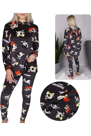 Produkt Powerpuff damespyjama in grafiet, lange mouwen, warm, met capuchon / XS