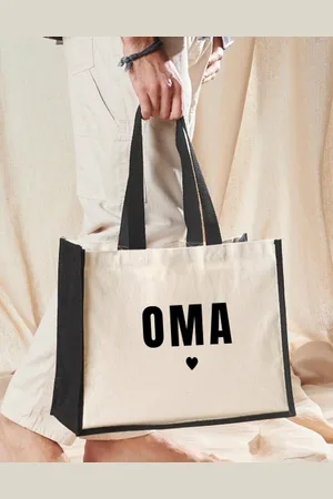 Merkloos Jute shopper zwart/beige OMA