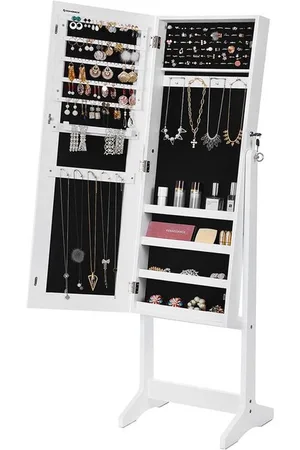 Merkloos Sieradenkast - Witte Dressingspiegel - Oorbelorganisator - Kettinghouder - MDF-materiaal - 41,1 cm x 36,5 cm x 151,5 cm