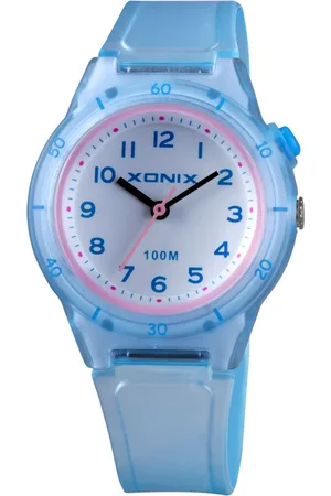 XONIX ABU-001 - Horloge - Polshorloge - Analoog - Kinderen - Unisex - Siliconen band - Rond - Kunststof/ABS - Cijfers - LichtBlauw/Transparant - Roze/Transparant - Wit - Waterdicht