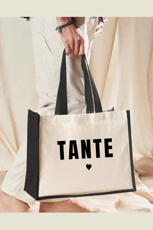 Merkloos Jute shopper zwart/beige TANTE