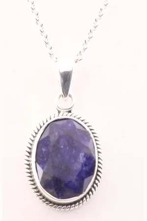 AsiAsia Bewerkte zilveren hanger met blauwe saffier aan ketting