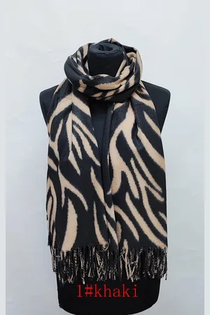 Merkloos Dames warme sjaal met print herfst/winter SQ24-6 180x68CM Zwart/khaki