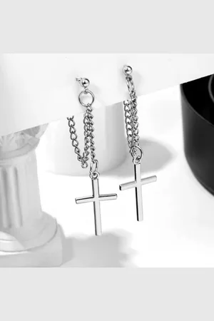 Fashion Jewelry Oorbellen - Kruisje - Druppel oorbellen - Hang Oorbellen - Kruis - - Extra Kettinkje tussen Knopje en Oorbelstoppertje