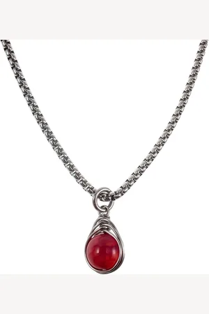 esde2 60cm x 3mm Jasseron-Ketting + Rode Drakenader Agaatsteen Hanger Dames - RVS - Handgemaakt Steen Hanger met Ketting