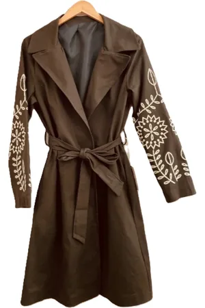 Merkloos Dames Trenchcoat Geborduurde Mouwen katoen