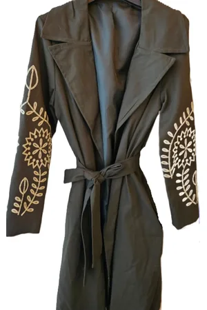 Merkloos Dames Trenchcoat Geborduurde Mouwen olive katoen