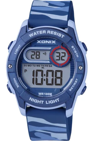 XONIX BAZ-A06 - Horloge - Polshorloge - Digitaal - Kinderen - Unisex - Rond - Siliconen band - ABS/Kunst - Achtergrondverlichting - Alarm - Start/Stop - Tweede tijdzone - Datumaanduiding - Waterdicht - Blauw camouflage