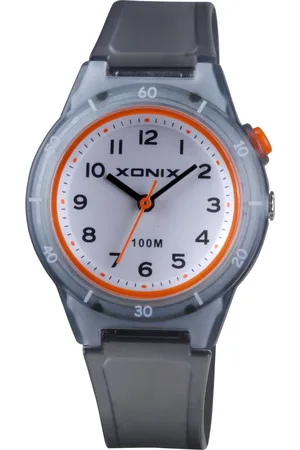 XONIX ABU-007 - Horloge - Polshorloge - Analoog - Kinderen - Unisex - Siliconen band - Rond - Kunststof/ABS - Cijfers - Zwart/Transparant - Grijs/Transparant - Oranje - Wit - Waterdicht