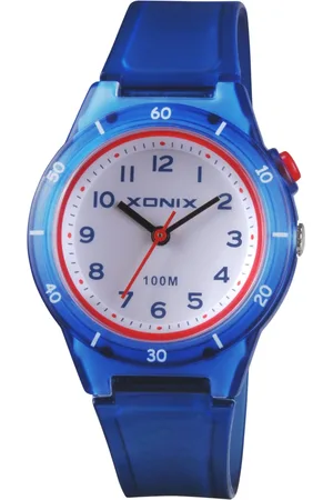 XONIX ABU-006 - Horloge - Polshorloge - Analoog - Kinderen - Unisex - Siliconen band - Rond - Kunststof/ABS - Cijfers - DonkerBlauw - Blauw/Transparant - Rood - Wit - Waterdicht