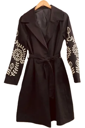 Merkloos Dames Trenchcoat Geborduurde Mouwen katoen