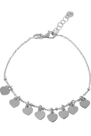 Silventi 9NBSAM-190069 Zilveren Armband - Dames - Bedeltjes - Hartjes - 6 mm - Ankerschakel - 16,5 + 3 cm - 7 mm Dik - Rhodium