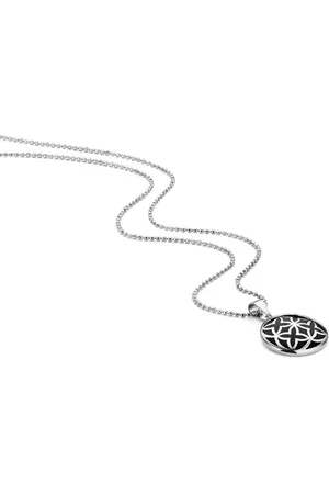 Silventi 982400109 Stalen collier met hanger - bolletjes - emaille kruis 27 mm - lengte 42 + 3 cm - / zwart