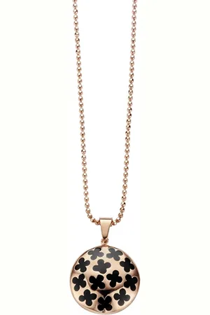 Silventi 982400106 Stalen collier met hanger - bolletjes - emaille bloem 27 mm - lengte 42 + 3 cm - / zwart