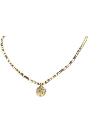 CO88 8CN-26296 Stalen Ketting met Kralen - Dames - Goudkleurig - 3 mm - - 2,5 mm - Veren - 12 mm - Lengte 38 + 7 cm