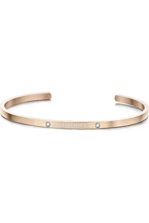 Key Moments 8KM-B00471 - Stalen open bangle met tekst - * you are perfect * - zirkonia - one-size
