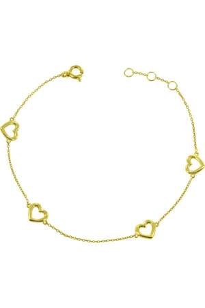 Silventi 9NBSAM-G190238 Gouden Armband - Dames - 4 Hartjes - 5,8 x 6,3 mm - Ankerschakel - 16 + 1 + 1 cm - 14 Karaat - Goud