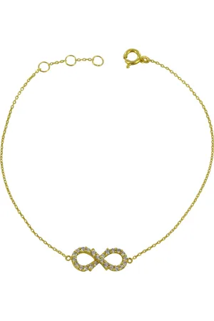 Silventi 110401027 Gouden Armband - Dames - Infinity - 15 x 6,5 mm - Zirkonia - Ankerschakel - 15,5 + 2,5 cm - 14 Karaat