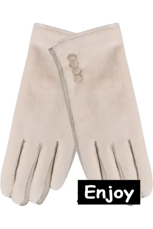 Enjoy Handschoenen- roomwit/beige - fluweel zachte kortharige- stof onderkant suède look - Fingertouch