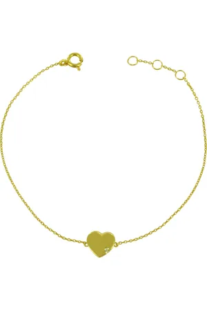 Silventi 9NBSAM-G190247 Gouden Armband - Dames - Hartje - 5 x 5,2 mm - Zirkonia - Ankerschakel - 16 + 1 + 1 cm - 14 Karaat - Goud