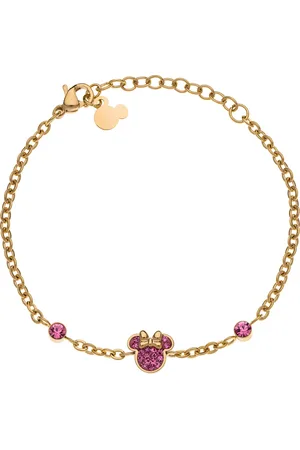 Disney 4-DIS035 Zilveren Armband Minnie Mouse - Minnie Armbandje - Sieraden - 14+3cm Lengte - Ankerschakel - 2,2mm Breed - Minnie 7,6x8,9mm - Kristal - Wit - Staal - Hypoallergeen - Zilverkleurig