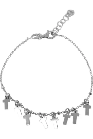Silventi 9NBSAM-190070 Zilveren Armband - Dames - Bedeltjes - Kruisjes - 7 x 4 mm - Ankerschakel - 16,5 + 3 cm - 7 mm Dik