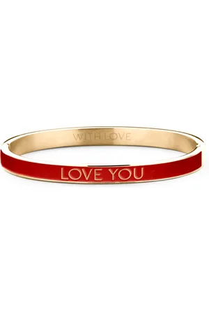 Key Moments 8KM BC0012 Stalen Bangle met Tekst - Love You - One-size - / Rood