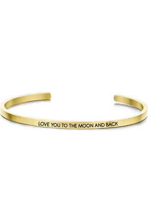 Key Moments 8KM-B00044 - Stalen open bangle met tekst - love you to the moon and back - zirkonia - one-size