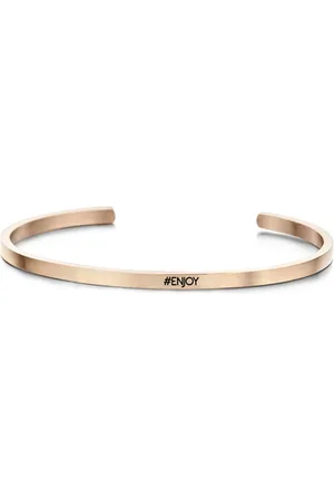 Key Moments 8KM-B00174 - Stalen open bangle met tekst - #enjoy - zirkonia - one-size