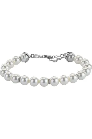 Silventi 910444244 Parelarmband met Zilveren sluiting - Parel - Karabijnhaak - 8mm - 19+3cm - Wit