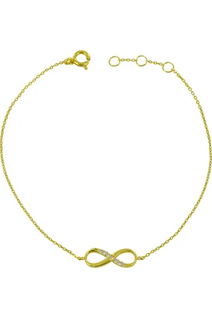 Silventi 9NBSAM-G190254 Gouden Armband - Dames - Infinity - Zirkonia - 5,3 x 13 mm - Ankerschakel - 16 + 1 + 1 cm - 14 Karaat - Goud