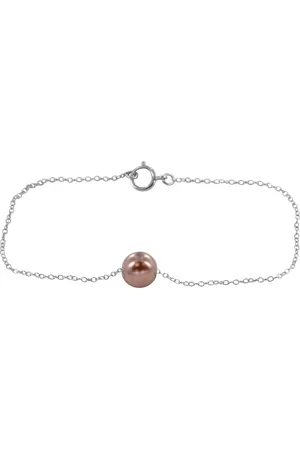 Silventi 910444241 Zilveren Armband - Dames - Parel - 8 mm Doorsnee - Bruin - 18 cm lengte - Ankerschakel - 1 mm - Zilver