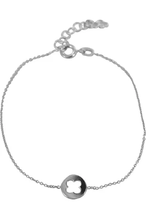 Silventi 9NBSAM-190109 Zilveren Armband - Dames - Bedel - Rondje - Klaver - 8 mm Doorsnee - Ankerschakel - 16,5 + 3 cm - 7 mm Dik - Rhodium