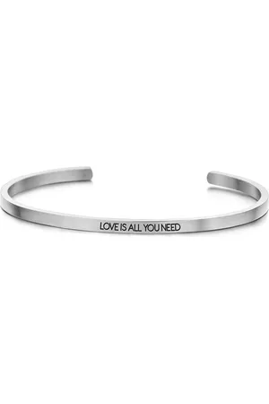 Key Moments 8KM-B00451 - Stalen open bangle met tekst - love is all you need - zirkonia - one-size