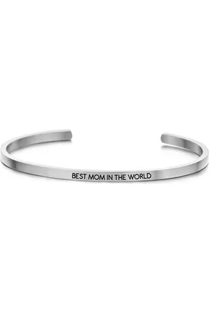 Key Moments 8KM-B00013 - Stalen open bangle met tekst - best mom in the world - zirkonia - one-size