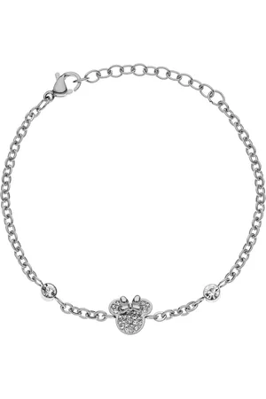 Disney 4-DIS038 Zilveren Armband Minnie Mouse - Minnie Armbandje - Sieraden - 14+3cm Lengte - Ankerschakel - 2,2mm Breed - Minnie 7,6x8,9mm - Kristal - Roze - Staal - Hypoallergeen - Goudkleurig