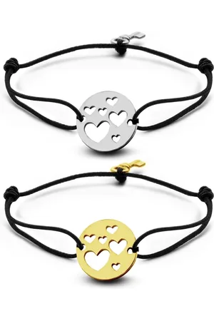 Key Moments 8KM-C00005 - Duo armband met stalen open hartjes en sleutel - Cadeau voor haar - one-size - zilverkleurig / goudkleurig