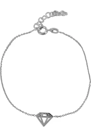 Silventi 9NBSAM-190090 Zilveren Armband - Dames - Bedel - Diamant - 8 x 8 mm - Ankerschakel - 16,5 + 3 cm - 7 mm Dik - Rhodium