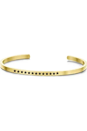 Key Moments 8KM-B00395 - Stalen open bangle met tekst - sterren - zirkonia - one-size