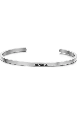 Key Moments 8KM-B00193 - Stalen open bangle met tekst - #beautiful - zirkonia - one-size