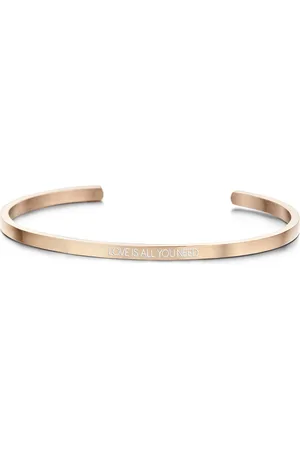 Key Moments 8KM-B00458 - Stalen open bangle met tekst - love is all you need - zirkonia - one-size