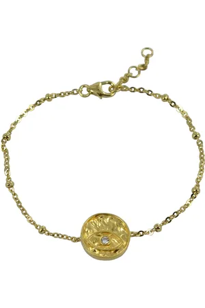 Silventi 9SIL-21426 Zilveren Armband met Hangertje - Dames - Oog - 13 mm Doorsnee - Zirkonia - Ankerschakel met Bolletjes - 16 + 1 + 1 cm - Zilver - Gold Plated (Verguld/Goud op Zilver)
