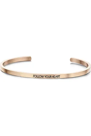 Key Moments 8KM-B00099 - Stalen open bangle met tekst - follow your heart - zirkonia - one-size