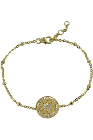 Silventi 9SIL-21422 Zilveren Armband met Hangertje - Dames - Ster - Zirkonia - 13 mm Doorsnee - Ankerschakel met Bolletjes - 16 + 1 + 1 cm - Zilver - Gold Plated (Verguld/Goud op Zilver)