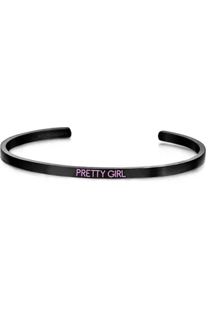 Key Moments 8KM-BG0008 - Stalen open bangle met tekst - pretty girl - zirkonia - one-size
